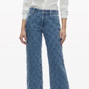NWT Alice + Olivia Blue Diamond Pattern Straight Leg Jeans
